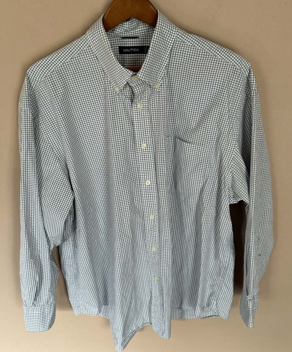 Nautica White & Blue Check Long Sleeve Shirt XL